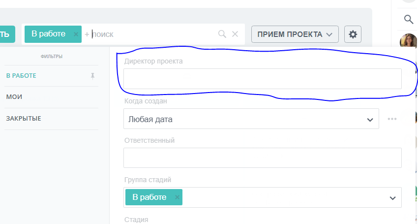 Фильтр Директор проекта